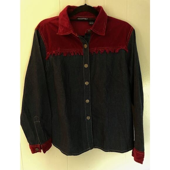 Speed Lim Tops - Vintage Speed Limit Denim & Corduroy Western Style Shirt Button Up Women's Large